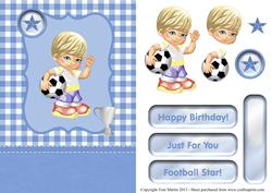 Little Football Boy Card Front with Decoupage