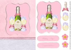 Champagne & Rings Wedding Card Front with Decoupage