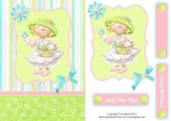 Hat Girl with Flowers Card Front with Decoupage