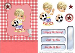 Little Football Boy Card Front (red) with Decoupage