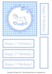 Rocking Horse Birthday Card Blue Gingham Design Age 1,2,3,4