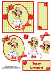Cute Little Girl with Flower Decoupage Card Design