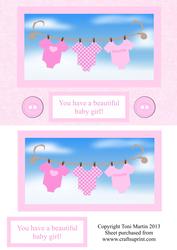New Baby Girl Onesie Washing Line Card Front with Decoupage