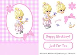 Cute Butterfly Girl Card Front with Decoupage