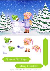Little Girl & Snowman Christmas Scene Decoupage Card