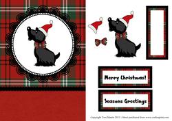 Scottie Dog Tartan Christmas Card Front with Decoupage