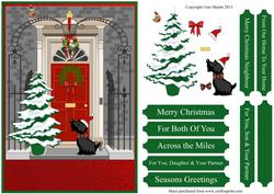 Christmas Door Scene Card Front with Decoupage