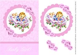 Baby Girl Vintage Style Card Front with Decoupage