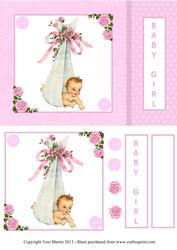 New Baby Girl Card Front with Decoupage