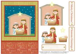 Cute Nativity Christmas Card Front with Decoupage