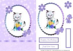 Vintage Cat Purple Card Front with Decoupage