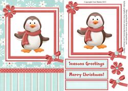 Penguin Christmas Card Front with Decoupage