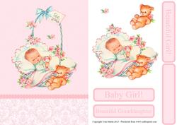 Vintage Baby Girl Card Front with Decoupage