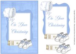 Christening Baby Boy Card Front with Decoupage