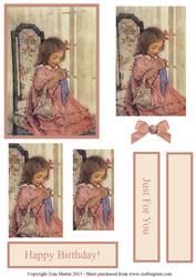 Little Girl Knitting Pyramage Card