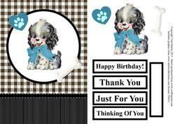 Vintage Puppy Gingham Card Front with Decoupage