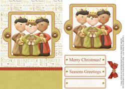 Three Wisemen Christmas Nativity Card Front with Decoupage