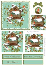 Christmas Robin House Pyramage Card