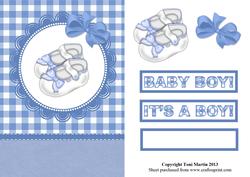 New Baby Boy Little Shoes Card Gingham Front & Decoupage