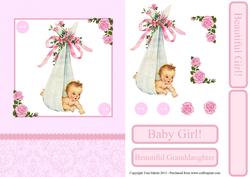 New Baby Girl Vintage Card Front with Decoupage