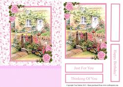 Rose Cottage Floral Front Card with Decoupage
