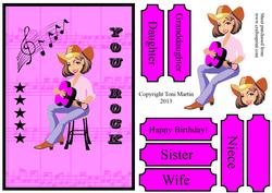 You Rock - Hot Pink Guitar Lady Card Front with Decoupage