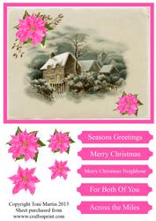Winter Cottage Pink Poinsettia Decoupage Card