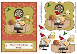 Merry Christmas Papa Beer Man Card Front with Decoupage
