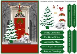 Christmas Door Scene & Kitten Card Front with Decoupage
