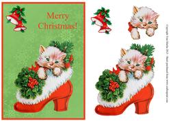 Christmas Kitten Card Front & Decoupage