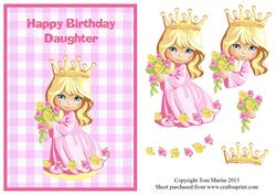 Daughter Birthday Princess Card Front & Decoupage