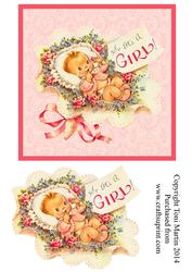 Sweet Vintage Baby Girl Topper with Decoupage