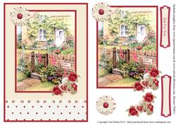 Rose Cottage Card Front & Floral Decoupage