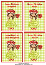 Gingham Birthday Toppers - Cute Girl with Flowers