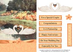 Swan Couple Floral Lake Scene Topper & Decoupage