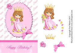 Little Princess Card Front / Topper & Decoupage (brown Hair)