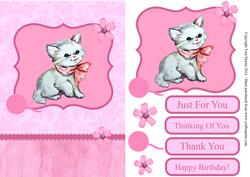 Cute Cat / Kitten Pink Topper & Decoupage