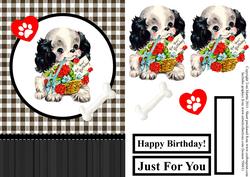Puppy & Flowers Gingham Birthday Topper & Decoupage
