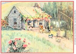 Country Cottage Scene with Cats & Dogs Topper