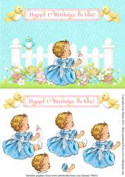 Happy 1st Birthday Topper & Decoupage - Girl