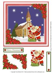 Santa & Church Christmas Night Scene Topper & Decoupage