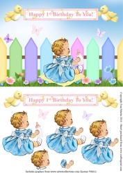 Happy 1st Birthday Garden Topper & Decoupage - Girl