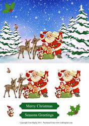 Winter Christmas Scene Santa & Friends Topper & Decoupage