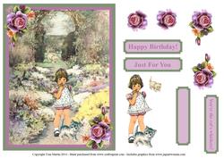 Little Girl & Kittens in the Garden Topper & Decoupage