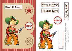 Cowboy Birthday Boy Triple Scallop Design Topper & Decoupage