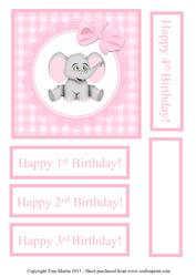 Elephant Birthday Card Pink Gingham Design Age 1,2,3,4