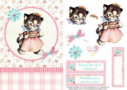 Cute Cat with Cake Birthday Topper & Decoupage