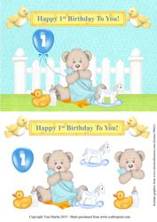 Happy 1st Birthday Bear Topper & Decoupage - Boy