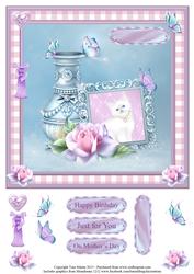 Kitten, Roses & Butterflies Gingham Topper & Decoupage