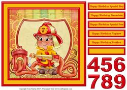 Adorable Fireman Birthday Boy Age Topper & Sentiments